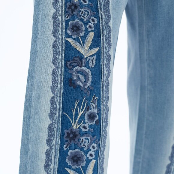 NWT Bayeas Ultra High-Rise Embroidered Wide Leg Patchwork Jeans - Picture 9 of 11